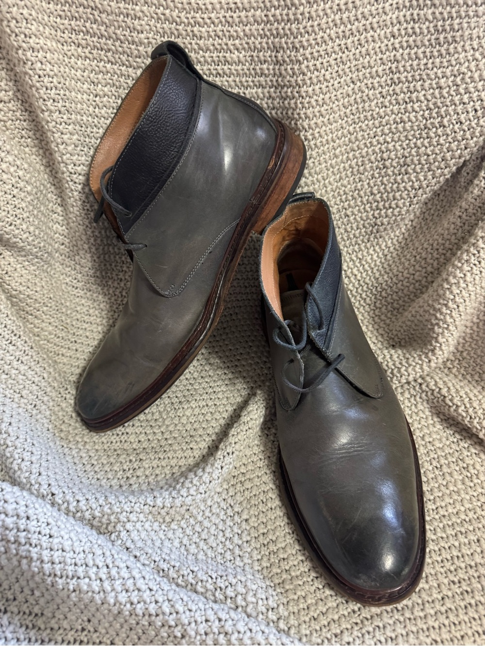 Cole Haan Men's Gray Leather Chukka Boots with Black Collar